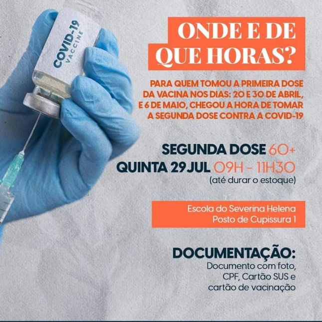 Plano de Imunização contra a COVID-19, nesta quinta-feira (29/07)