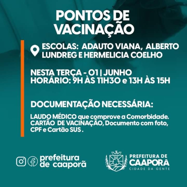 Plano de Imunização contra a COVID-19 nesta terça-feira (01/06)