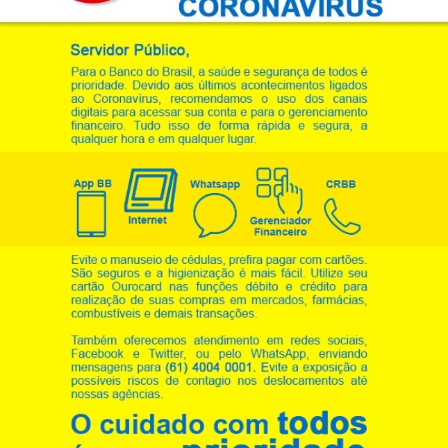 Banco do Brasil apresenta informações para o servidor público acerca do atendimento e COVID-19