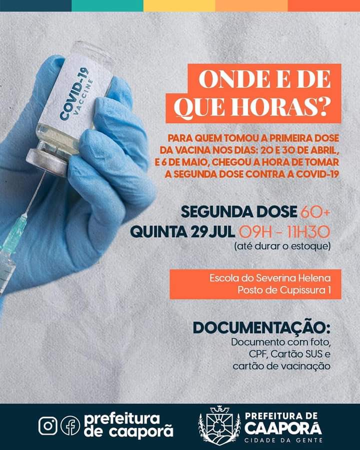 Plano de Imunização contra a COVID-19, nesta quinta-feira (29/07)