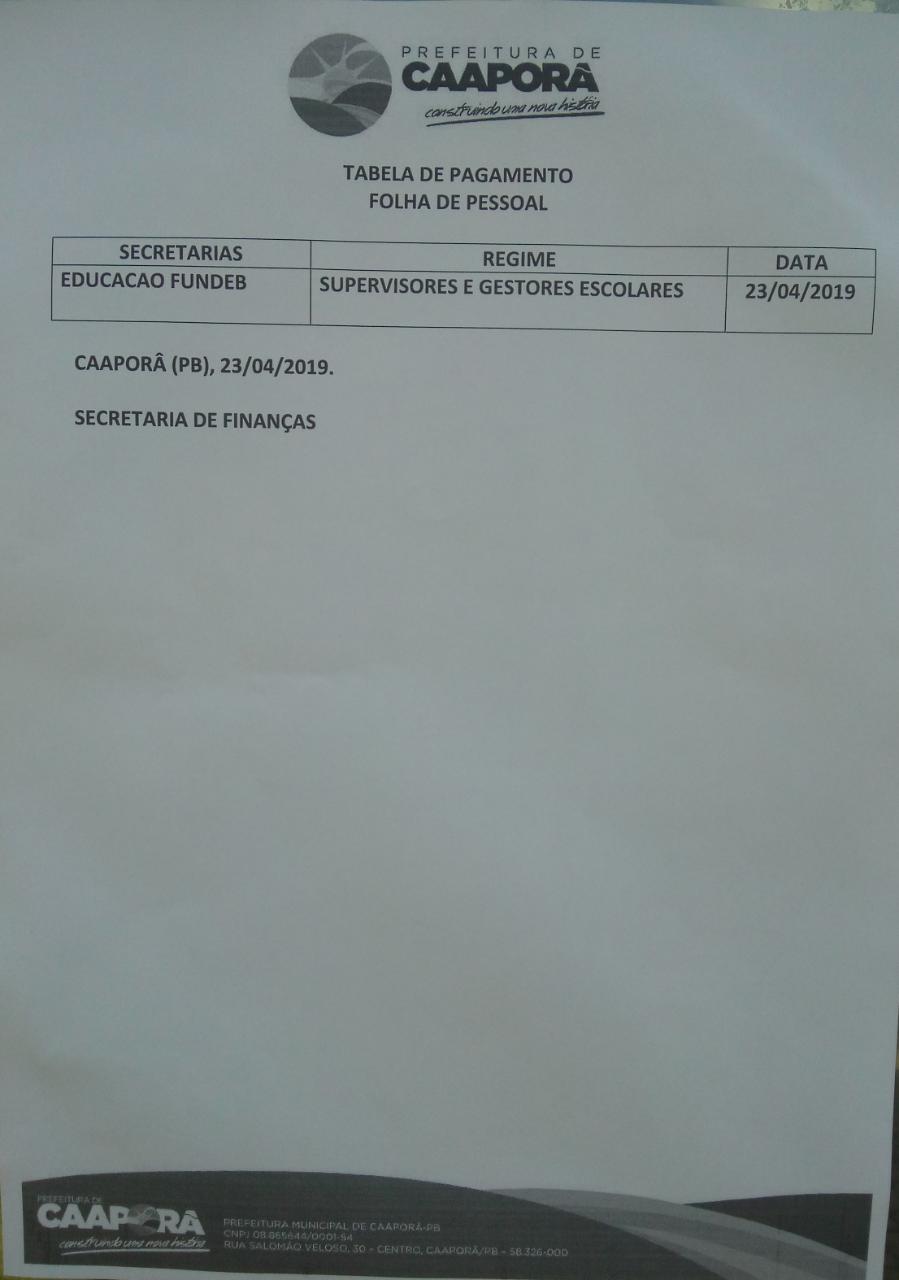 TABELA DE PAGAMENTO ( 23/04/2019 )