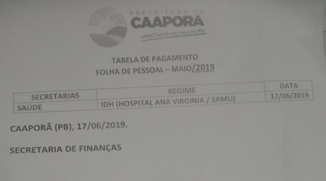 TABELA DE PAGAMENTO (17/06/2019).