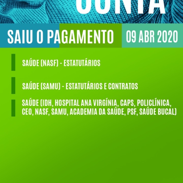 TABELA DE PAGAMENTOS (CONT.) -- (09/04/2020) 