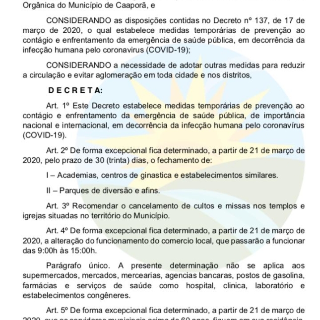 Prefeitura de Caaporã adota novas medidas na prevenção ao COVID-19