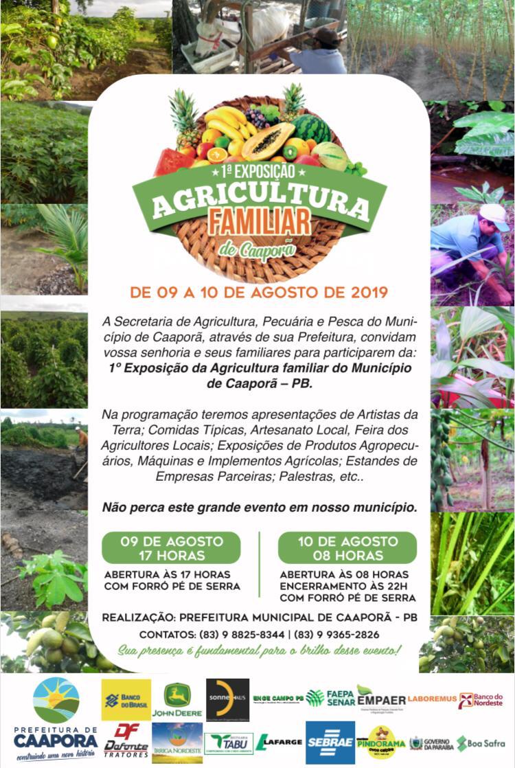 Prefeitura de Caaporã realiza a 1ª exposição da Agricultura Familiar nos dias 09 e 10 de agosto.