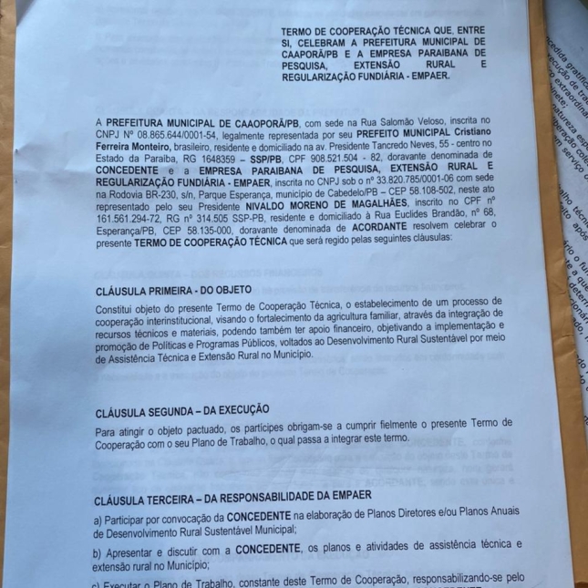 Prefeitura de Caaporã publica Termo de Cooperação Técnica Nº 109/2021