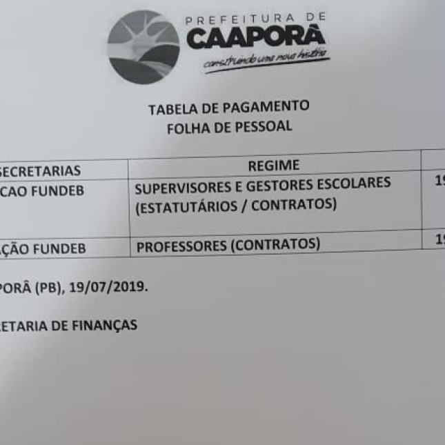 TABELA DE PAGAMENTOS  (19/07/2019)