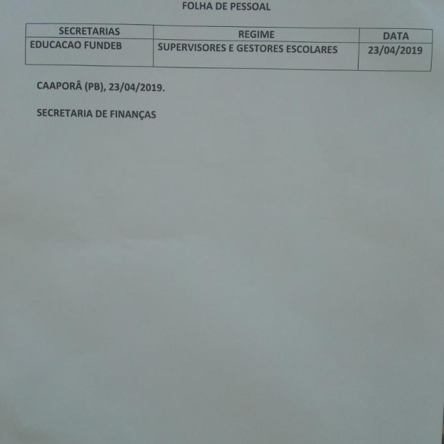 TABELA DE PAGAMENTO ( 23/04/2019 )