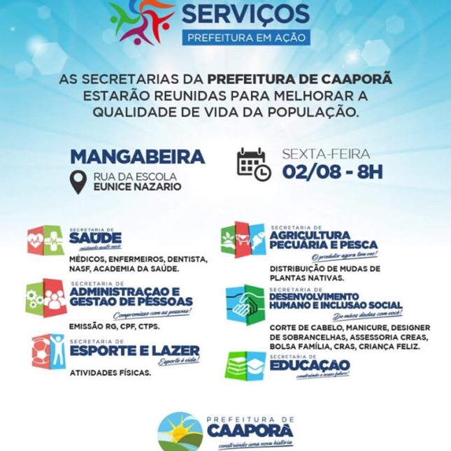 Prefeitura de Caaporã realiza Ciranda de Diversos serviços nesta sexta-feira (02) no Conjunto Mangabeira.