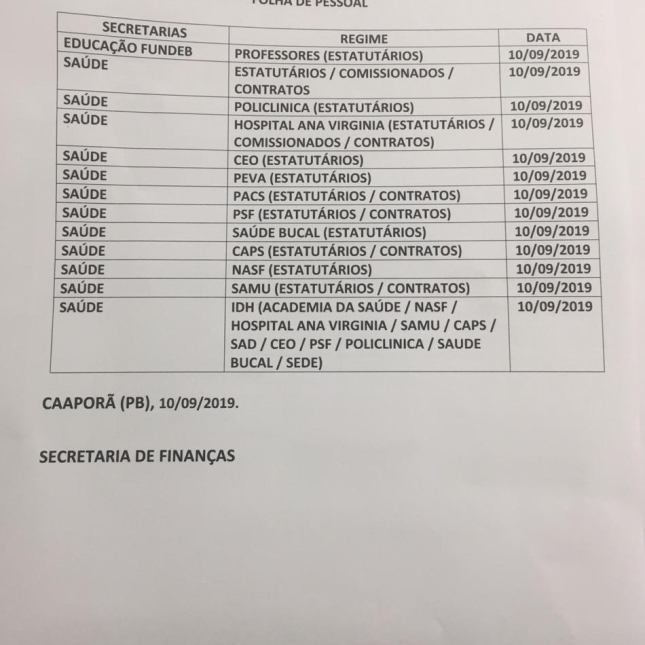 TABELA DE PAGAMENTOS (10/09/2019)