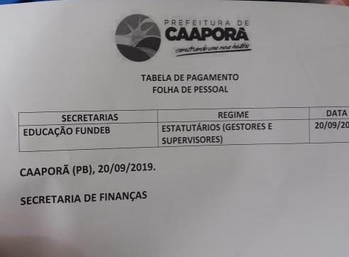 TABELA DE PAGAMENTOS (20/09/2019)