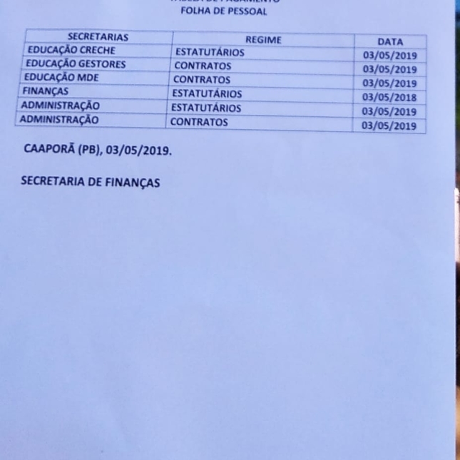 TABELA DE PAGAMENTOS (03/05/2019).
