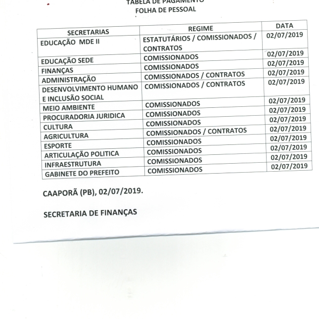 TABELA DE PAGAMENTOS  (02/07/2019)