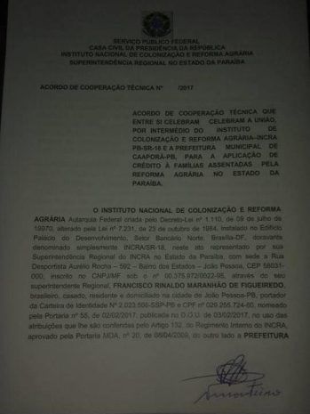 Prefeitura de Caaporã firma acordo com INCRA para beneficiar agricultura familiar