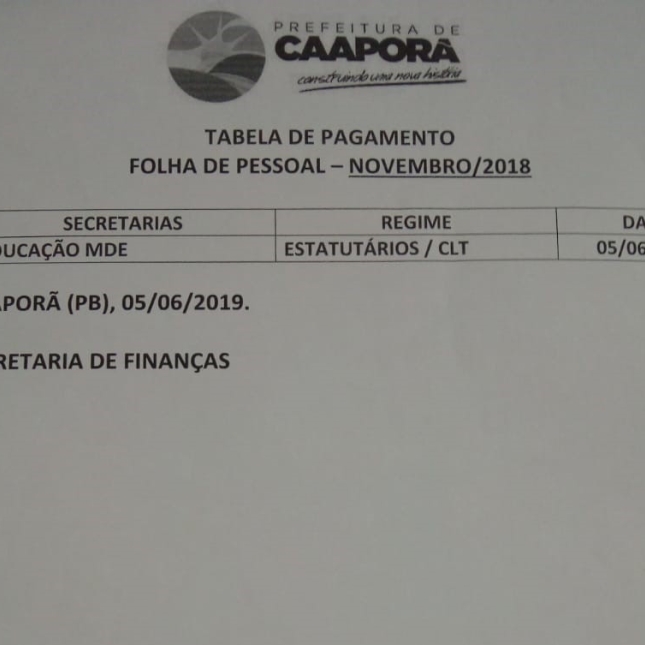 TABELA DE PAGAMENTOS (05/06/2019)..