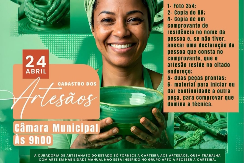 Cadastro de artesãos acontece em Caaporã nesta sexta-feira