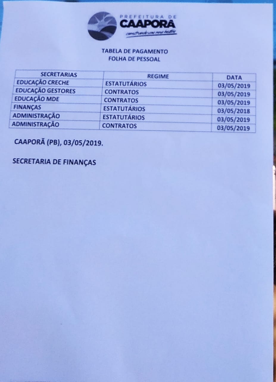 TABELA DE PAGAMENTOS (03/05/2019).