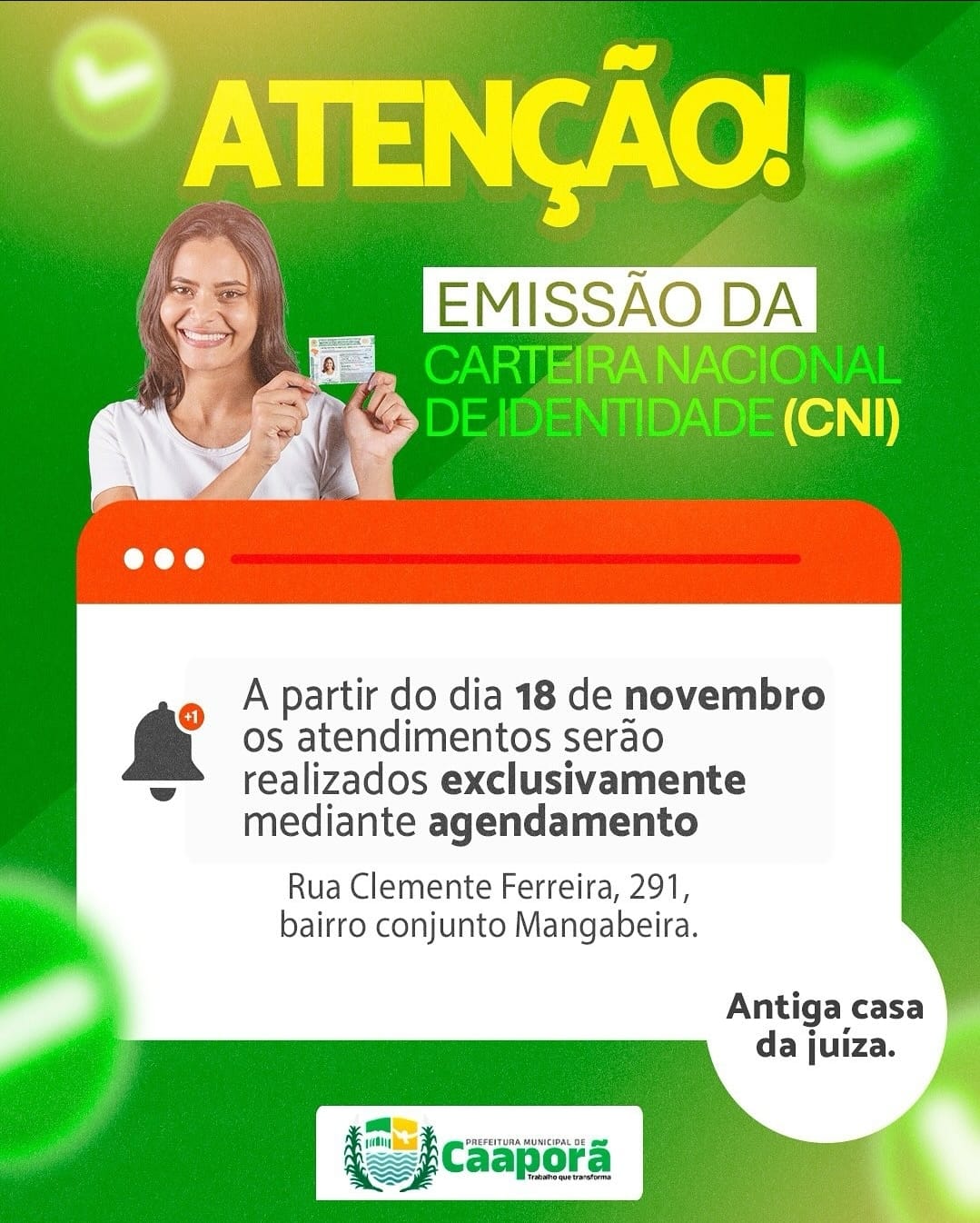 Emissão da nova identidade em Caaporã passa a exigir agendamento a partir de 18 de novembro