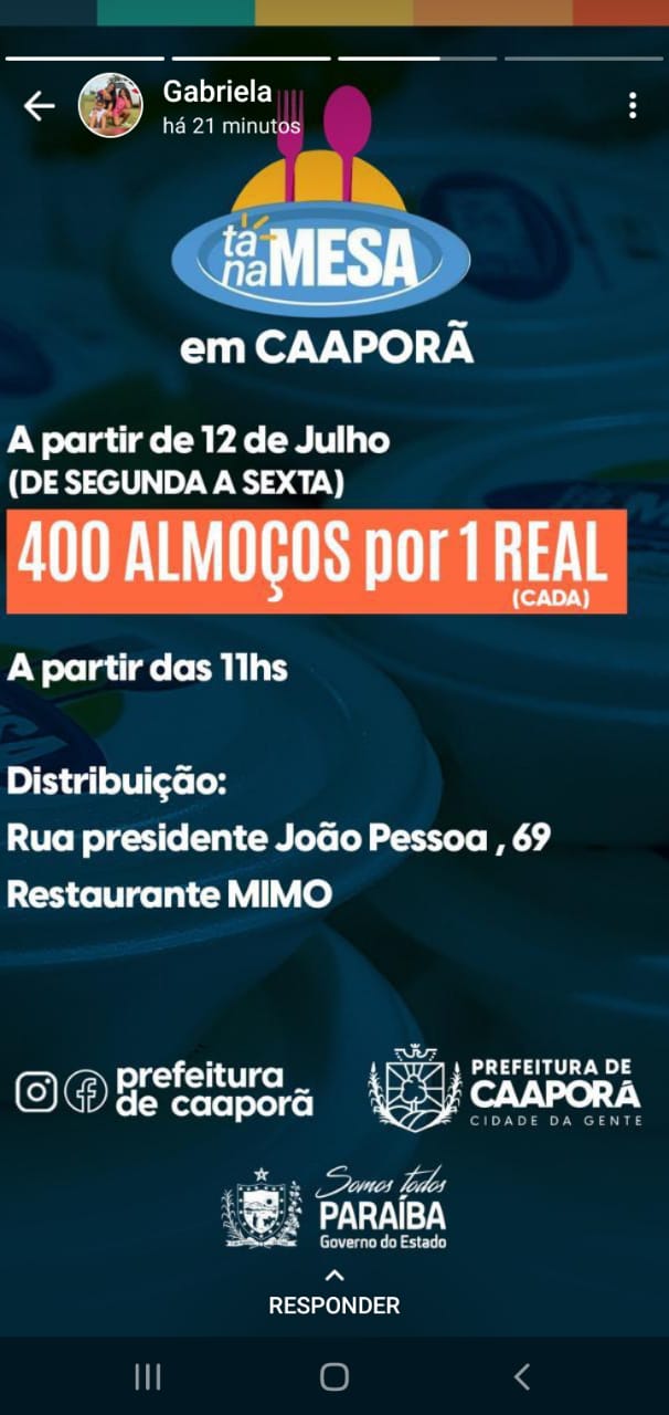 A partir de segunda (12/07), o Programa "Tá na Mesa" chega a Caaporã