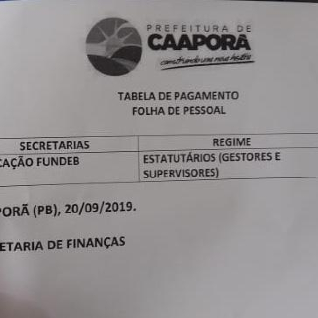 TABELA DE PAGAMENTOS (20/09/2019)