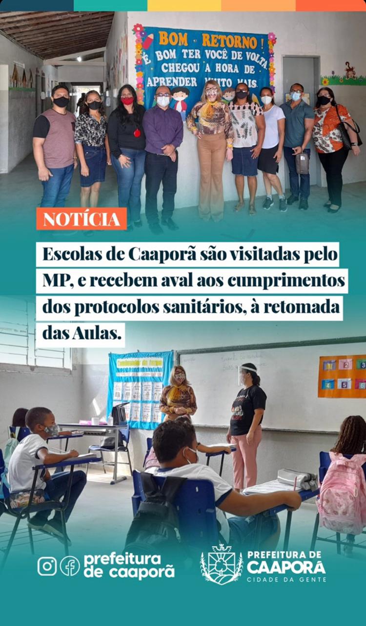 Escolas de Caaporã são visitadas pelo MP e recebem aval aos cumprimentos dos protocolos sanitários, à Retomada das Aulas.