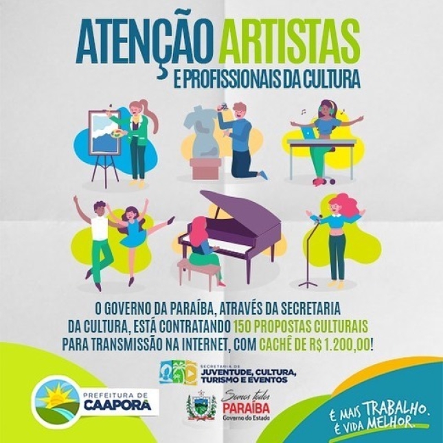 Governo da Paraíba contrata 150 propostas culturais para transmissão via internet, com cachê de R$ 1.200,00