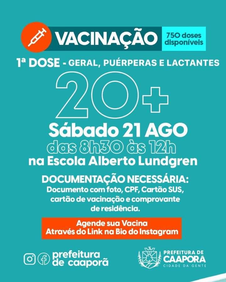 Plano de Imunização contra a COVID-19, neste sábado (21/08)